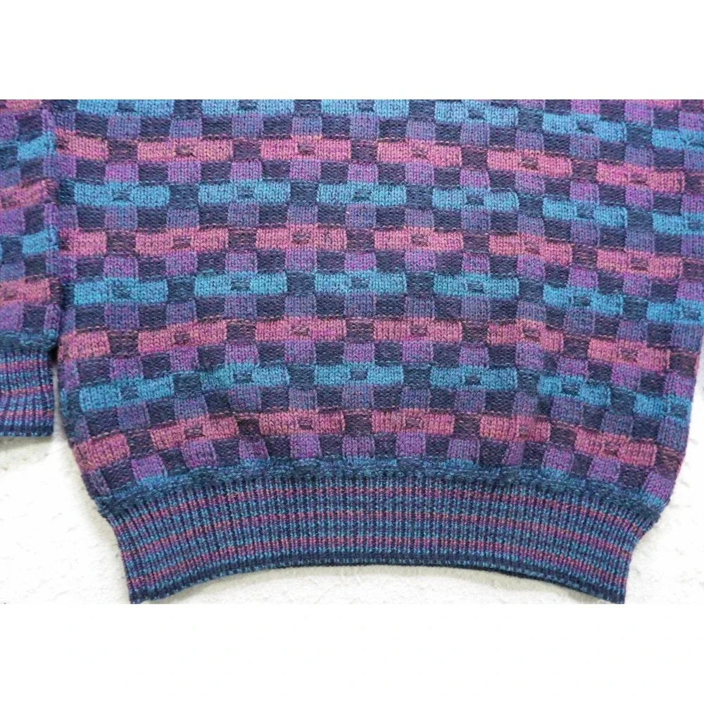 VTG Crossings Geometric Checkerboard Sweater Men L Made in USA 90s Knit Pullover